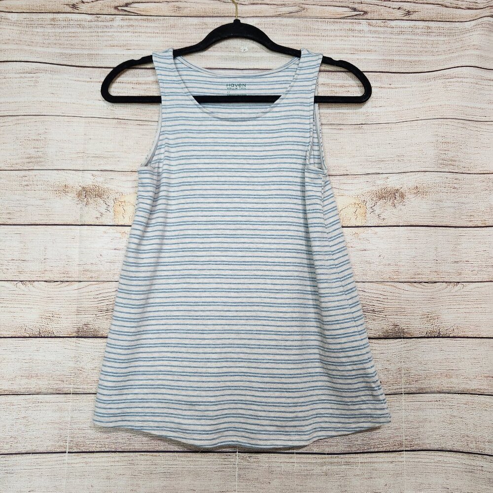 Haven Well Within Tank Top Women’s XS Crew Neck Cotton Gray Blue Striped
